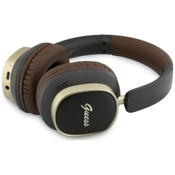 Guess Rectangle Metal Script Logo ENC On Ear Wireless Headphone Brown - GUBHV28HGCSMW