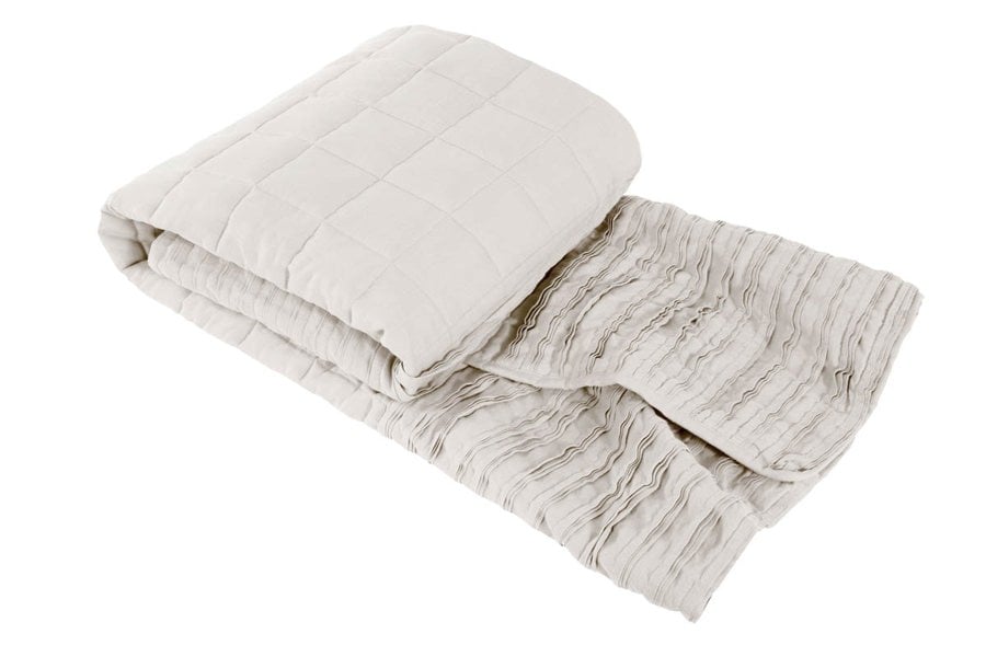 Lazy Linen Pure Washed Linen' Quilted Throw - White