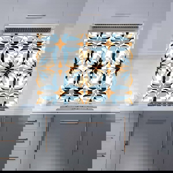 Warren Reed - Designer White Brown and Blue Geometric Pattern Kitchen Splashback
