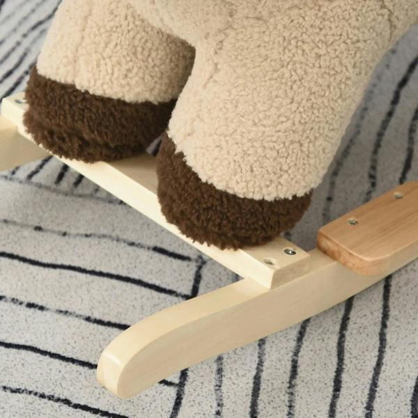 Lion kids rocking horse close-up of wooden base runners and plush legs