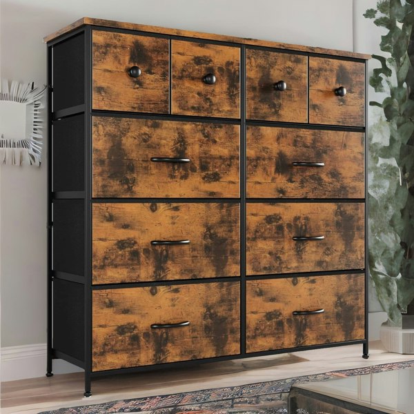 Rafaelo Mobilia Industrial 10 Drawer Chest Rustic Brown