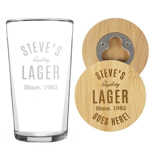 Personalised Memento Company Personalised Bottle Opener Coaster and Pint Glass
