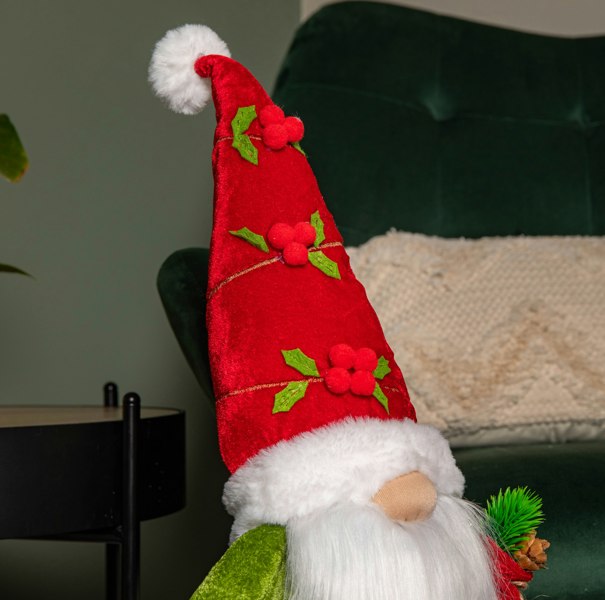 Samuel Alexander 71cm Standing Christmas Gonk with Santa Hat and Extendable Legs in Reg and Green