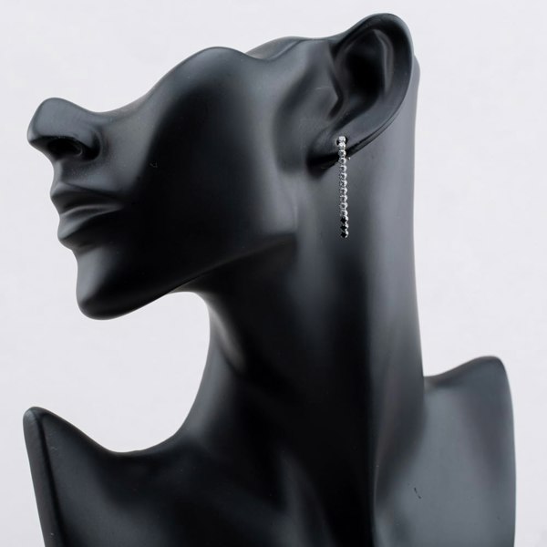 T. H. Baker Sterling Silver Rhodium Plated White & Black Cubic Zirconia Drop Earrings 8.58.9369