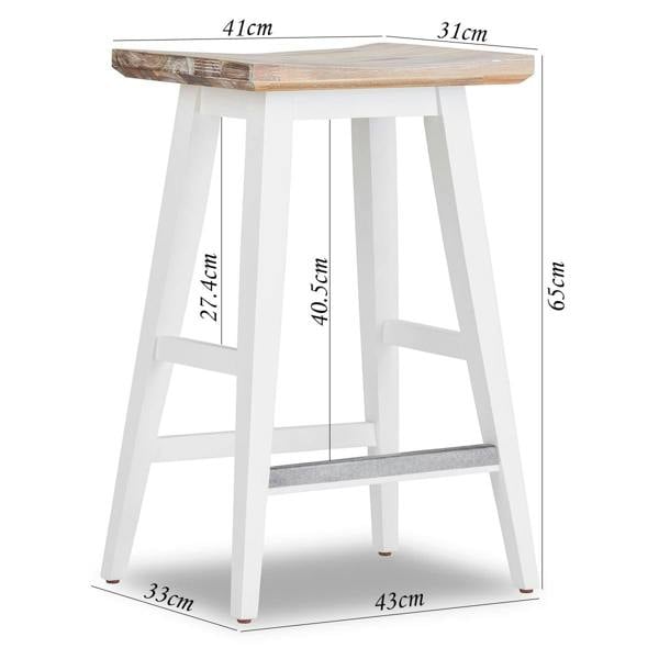 Statement Furniture Florence Wooden Bar Stool with Legs H65cm, Acacia Hardwood Rectangular Seat