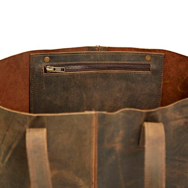 Paper High Brown Buffalo Leather Tote Shopping Bag