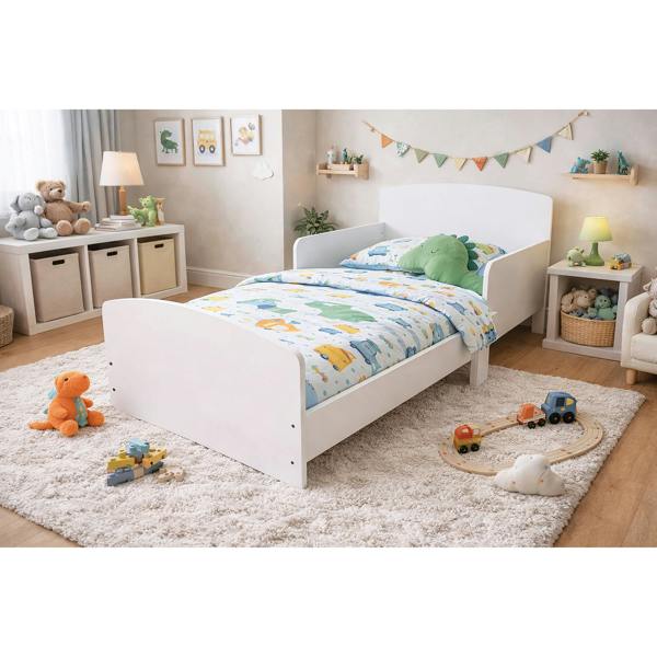 Kudlhome Kids Toddler Bed Frame with Safety Rails, White