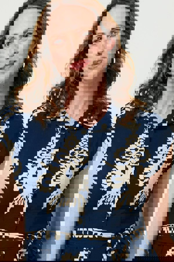 Navy | Ikat Print Cap Sleeve Short Shirt Dress
