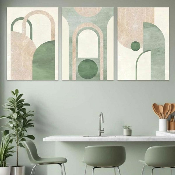 Artze Wall Art Sage Green Geometric Arches Set of 3 Canvas Wall Art