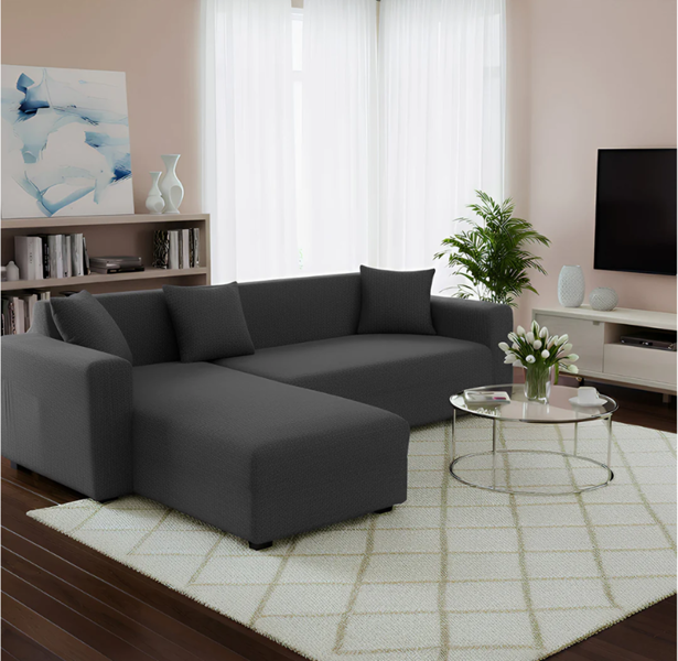 Anyseat 4 Seater Sofa Cover Plain Dark Grey Style and Protection For Living Room Sofa Chair Elastic Stretchable Slipcover