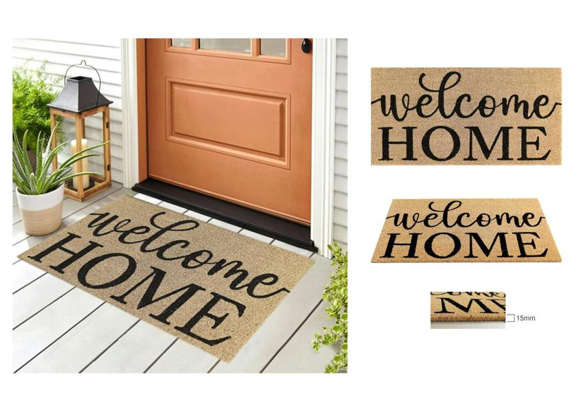 A.Unique Home 15mm Coir Doormat Non-Slip PVC Back - Welcome Home 40x80cm