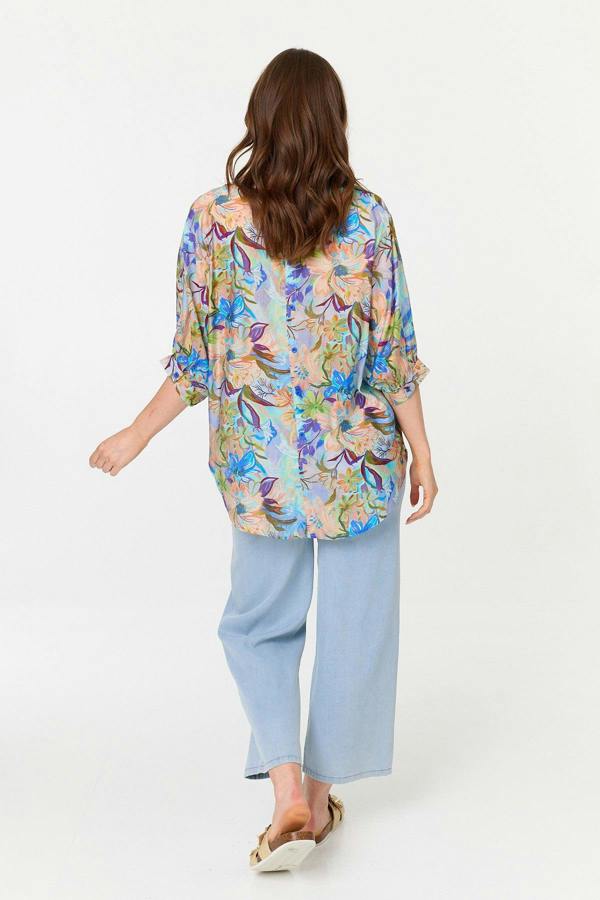 Purple | Floral 3/4 Sleeve Relaxed Shirt
