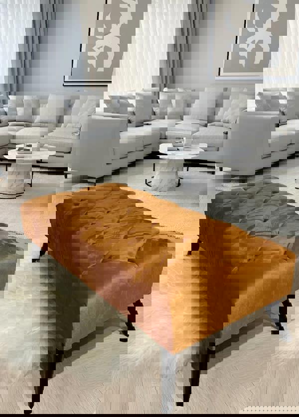 ISTOOLS Premium Burnt Orange Velvet Footstool Pouffe – Luxury UK Ottoman