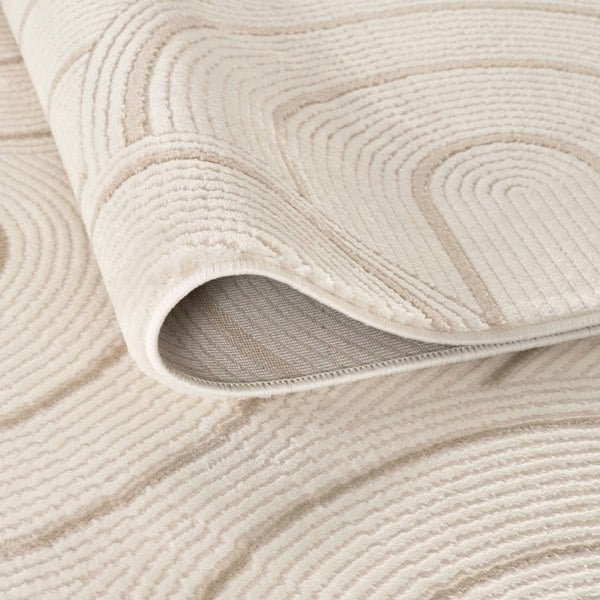 Living Room rug, beige-cream colours, geometric, practicality in mind, the rug is anti-allergic.