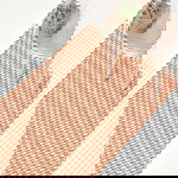 HOMESCAPES Cotton Hand Woven Gingham Check Rug