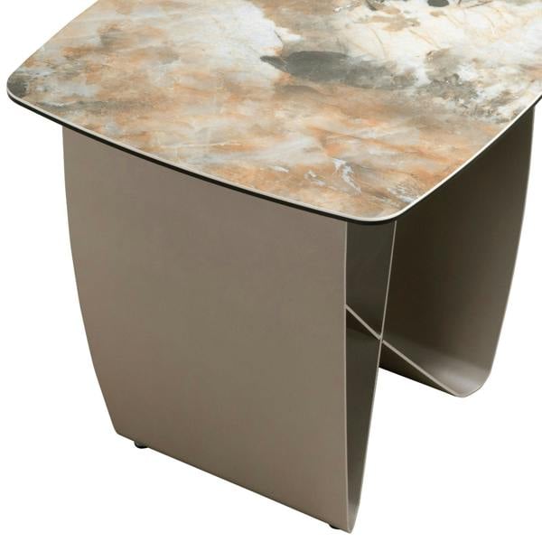 Angel Cerdá Square Corner Table in Porcelain Marble and Metallic Taupe Steel 2145
