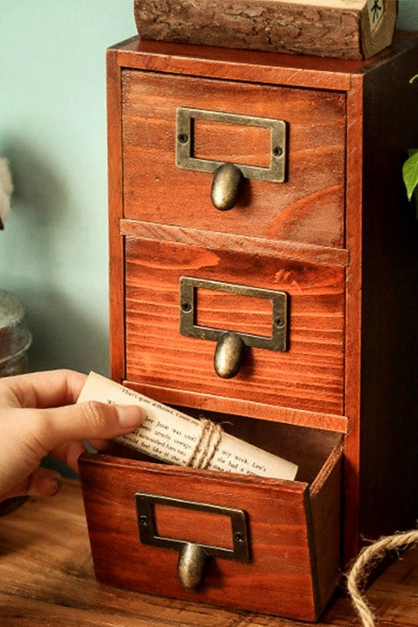Living and Home Retro 3-Drawers Wooden Organizer Box