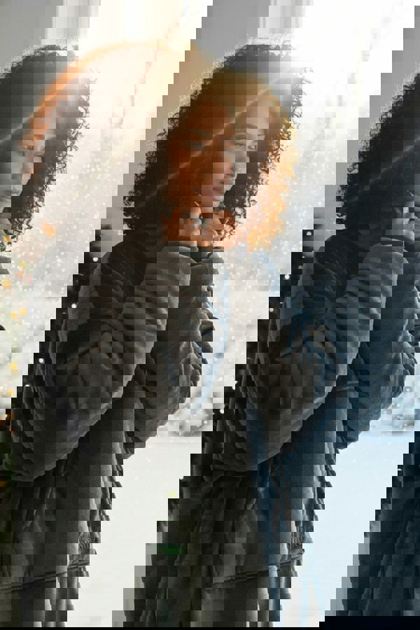 Camille Womens Dark Grey Supersoft Sherpa Fleece Hoodie with Elasticated Cuffs & Giant Pocket