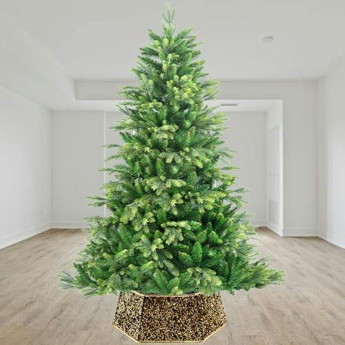 26.8 Inch Foldable Hexagon Christmas Tree Collar with Sequin Finish for Festive Tree Displays image 6