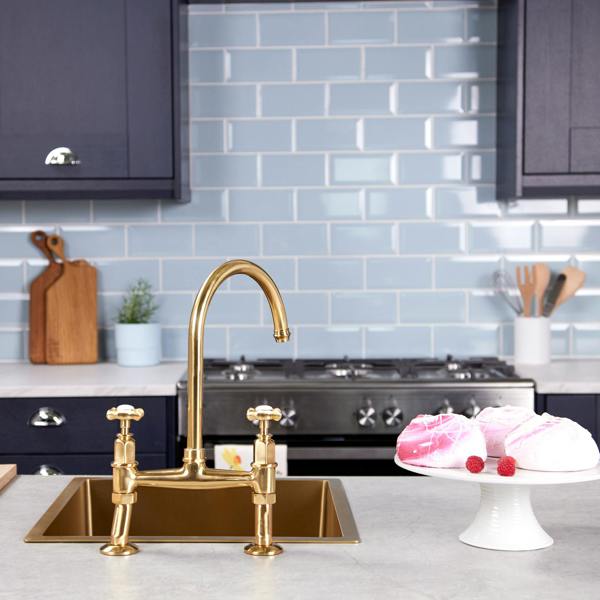 Flode Larvik | Kitchen Crosshead Bridge Mixer Tap | Polished Brass Finish