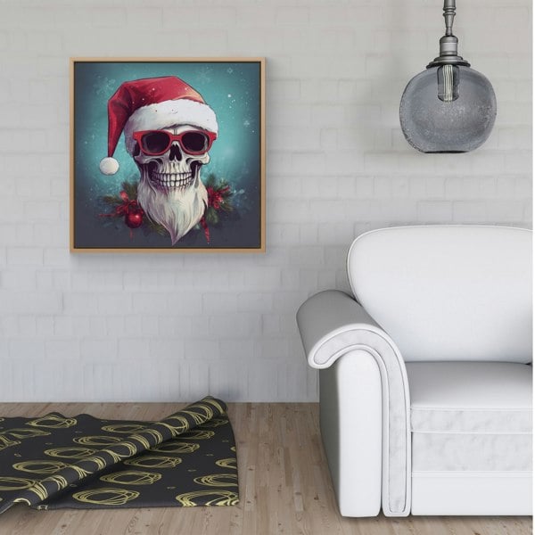 Warren Reed Santa Skull Splash Art Framed Canvas