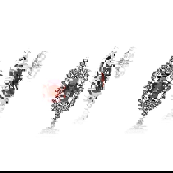 Gemondo Art Deco Style Cushion Garnet & Marcasite Stud Earrings in Sterling Silver