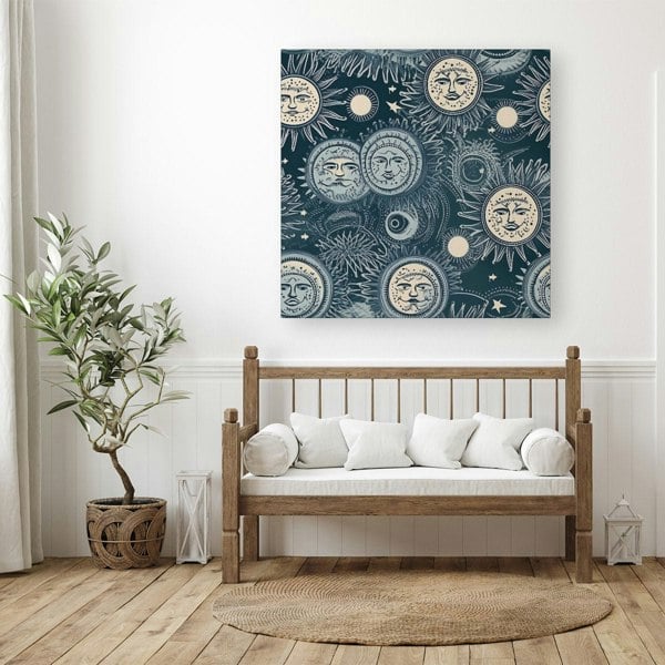 Warren Reed Silver Blue Moon and Stars Canvas