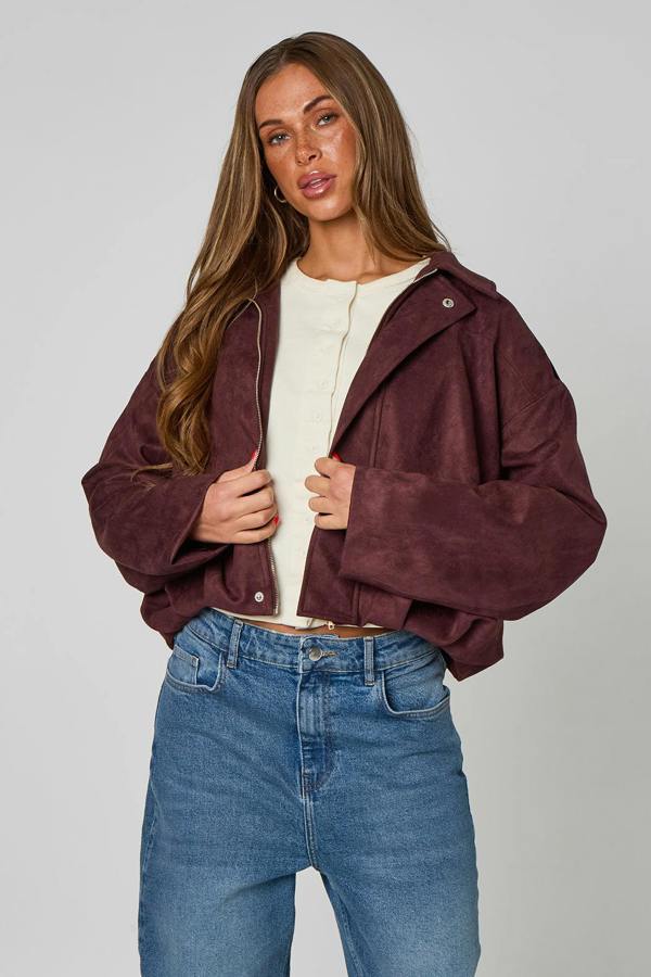Urban Bliss Plum Collared Bubble Hem Jacket