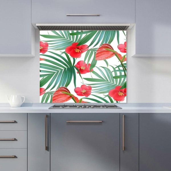 Warren Reed - Designer Tropical Flowers, Palm Leaves Hawaiian Kitchen Splashback