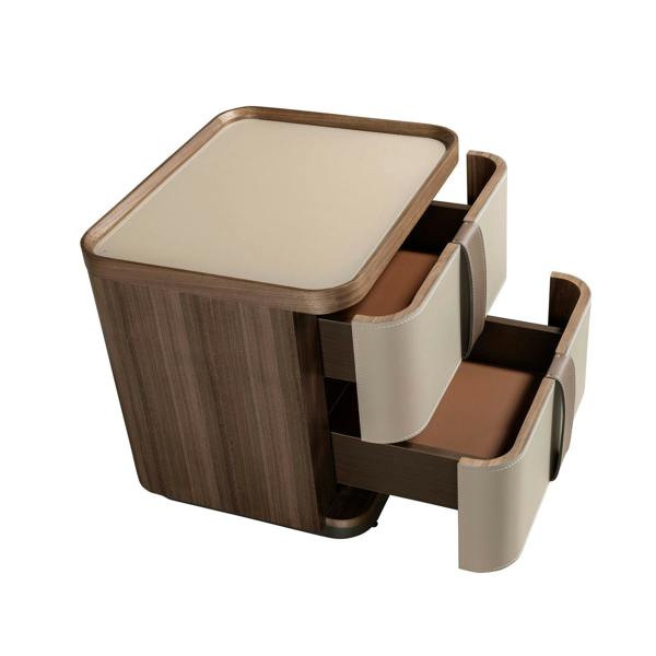 Angel Cerdá Leatherette bedside table, walnut and polished steel base 7204