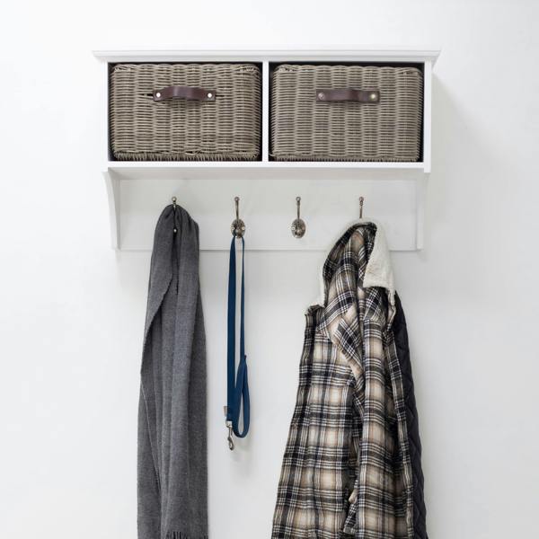 Tetbury Hallway Shelf with Coat Hooks and Two Storage Baskets