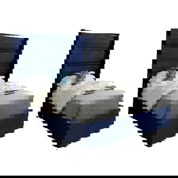 Casa Magna Nuno Straight Winged Upholstered Soft Velvet Bed Frame - Blue