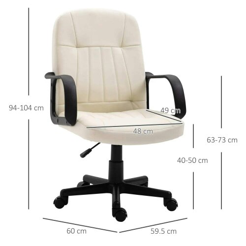 Bobobiy Desk Chair, PU Leather Computer Office Chair with Adjustable Height, Swivel Wheels for Home Work Study, Cream White