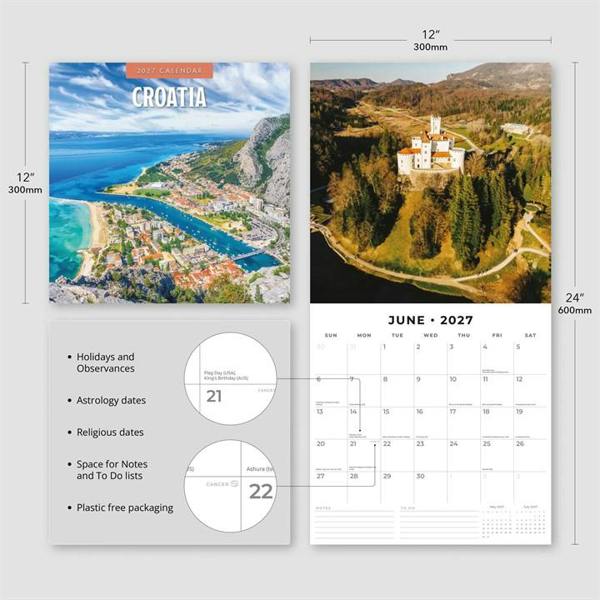 Europe Croatia Calendar 2027, Wall Calendars, Month To View, Travel, Gift