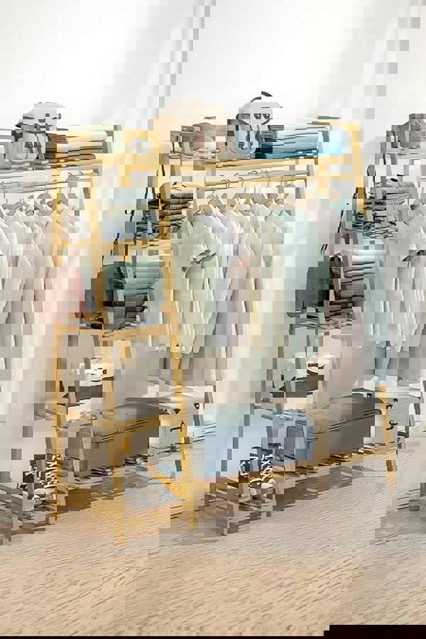 Living and Home Bamboo Bedroom Garment Clothes Rack 7 Tier Storage Shelf Coat Clothing Hanging Rack - Natural