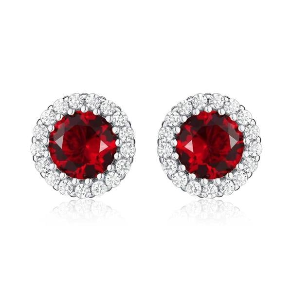 925 Sterling Silver Round Red Halo Stud Earrings for Women - namana.london