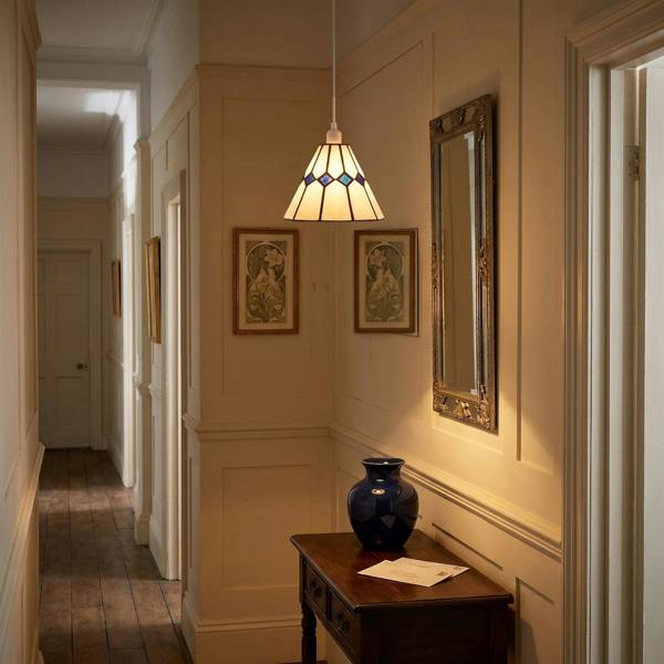 White Glass Tiffany Pendant Light Shade with Midnight Blue Diamonds Image 6