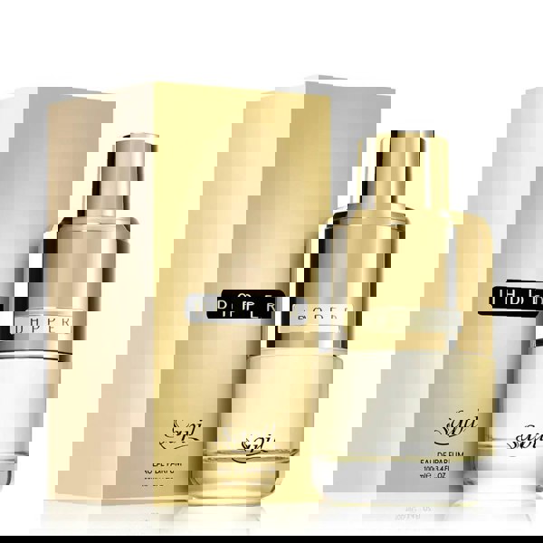 Gold Dapper Sapil perfume bottle and packaging on a white background