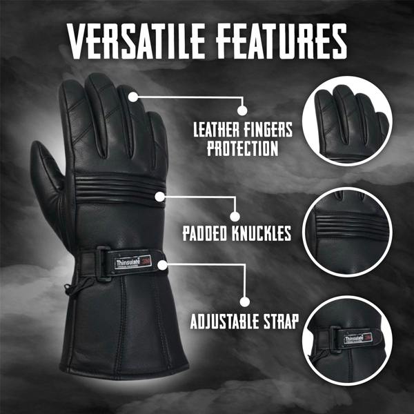 Infinity Leather Men's Thermal Motorbike Black Leather Waterproof Biker Protection Gloves