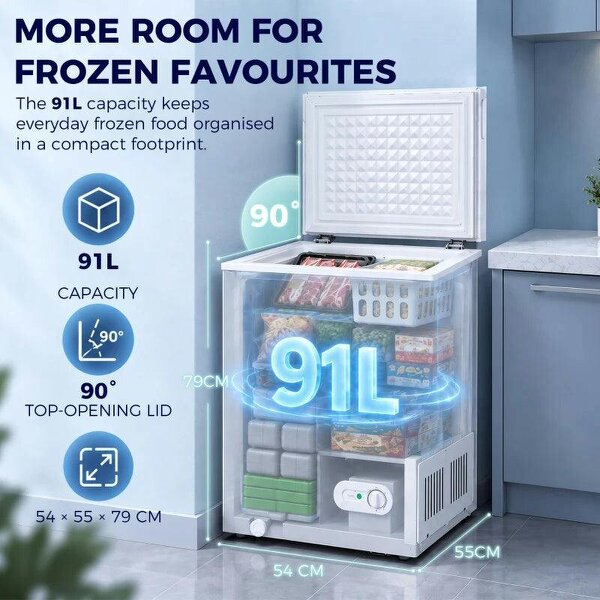 91L Freestanding Chest Freezer with Removable Storage Basket, Chest Freezer with Mechanical Temperature Control, White