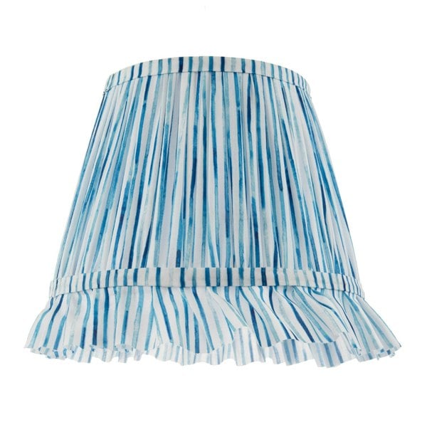 Vintage Blue and White Faux Silk Plated Lamp Shade with Bottom Fringe Image 1