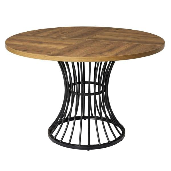 Levede Round Dining Table for 4-6 People 30mm MDF Metal Base Kitchen Brown