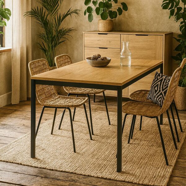 Wyld Haus El Paso 6 Seater Black Dining Table Wild Oak Veener Top