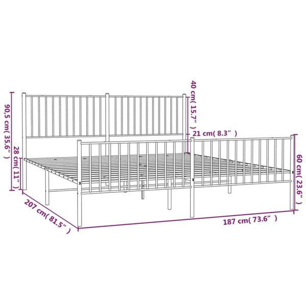 Berkfield Metal Bed Frame with Headboard and Footboard White 180x200 cm