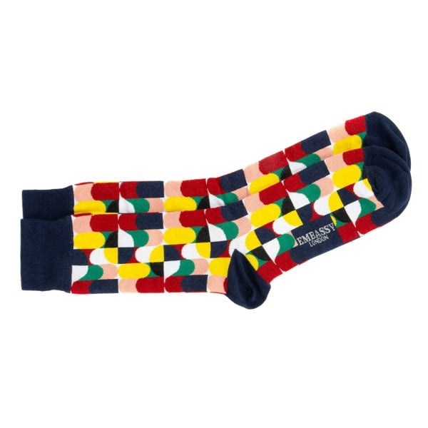 Embassy London Wiggle - Blue Signature - Men's cotton crew socks size UK 6 to 12 in blue signature