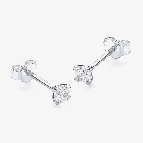 T. H. Baker 9ct White Gold 3mm Round Cubic Zirconia Stud Earrings 5-58-6329