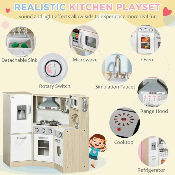 Kids kitchen playset with detachable sink, microwave, oven, stovetop, and range hood