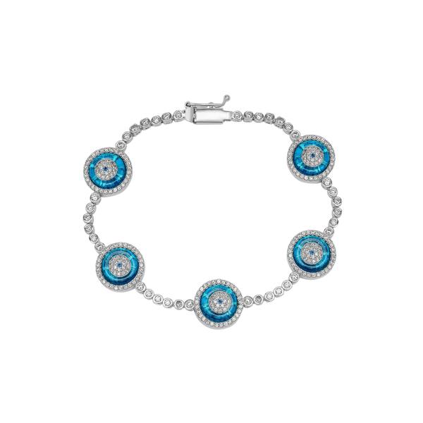 Spero London Round Bezel Evil Eye Sterling Silver Tennis Bracelet