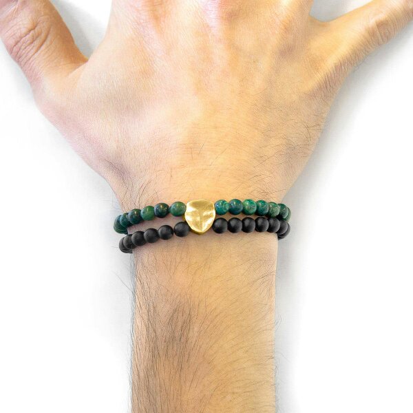 Anchor & Crew Green Jade Iguazu 9ct Yellow Gold and Stone Bracelet