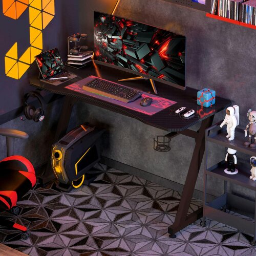 Wyld Haus Hanaba 120cm Steel Frame Black Gaming Desk With Cup Holder Headphone Hook And Cable Management